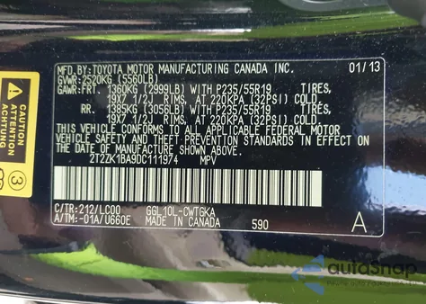 2013 Lexus Rx 350 from USA, damaged, VIN 2T2ZK1BA9DC111974